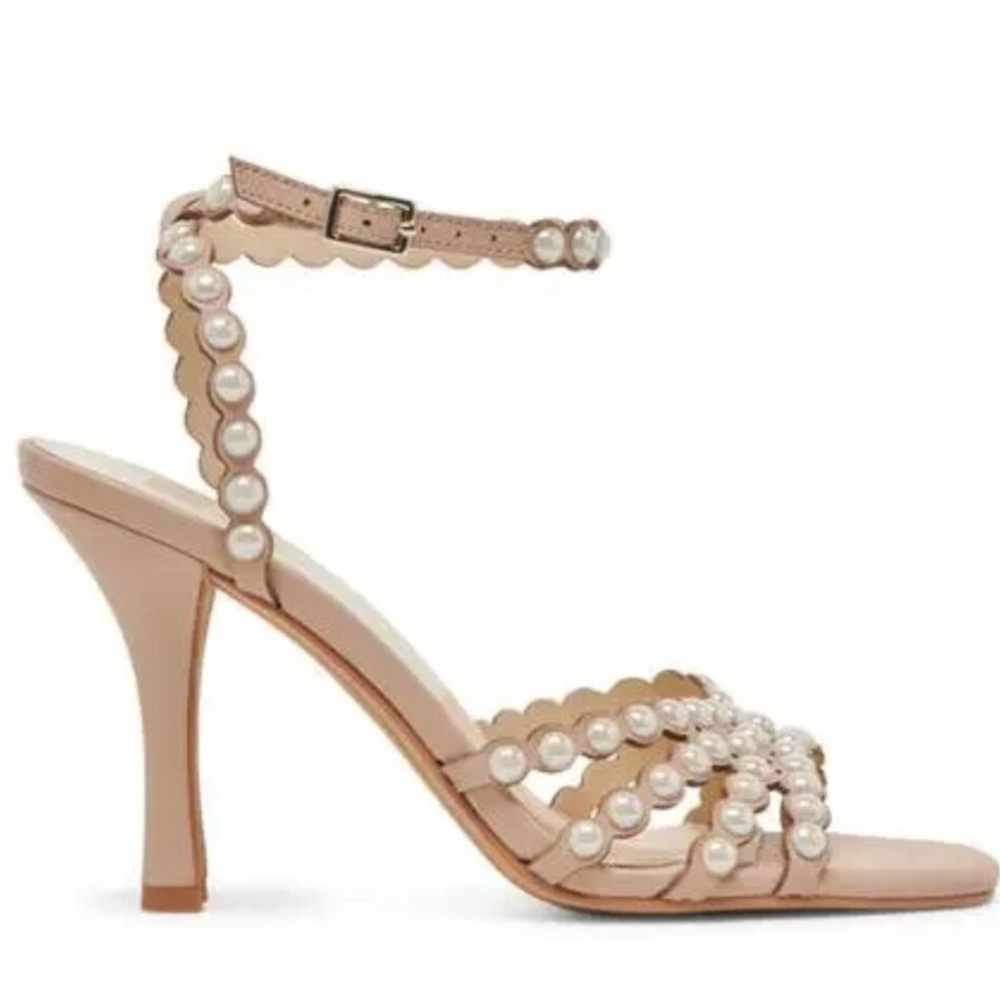 🩷🔹️DOLCE VITA 🔹️Leather Hellen Faux Pearl Dress Heels in Light Blush - Picture 6 of 6